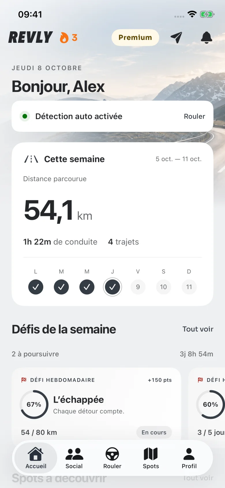 Accueil de l’application Revly